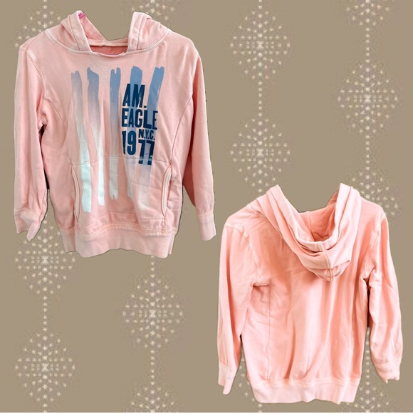 Vintage American Eagle Salmon Color 3/4 Sleeve Graphic Hoodie Women’s Size Small - Picture 4 of 14